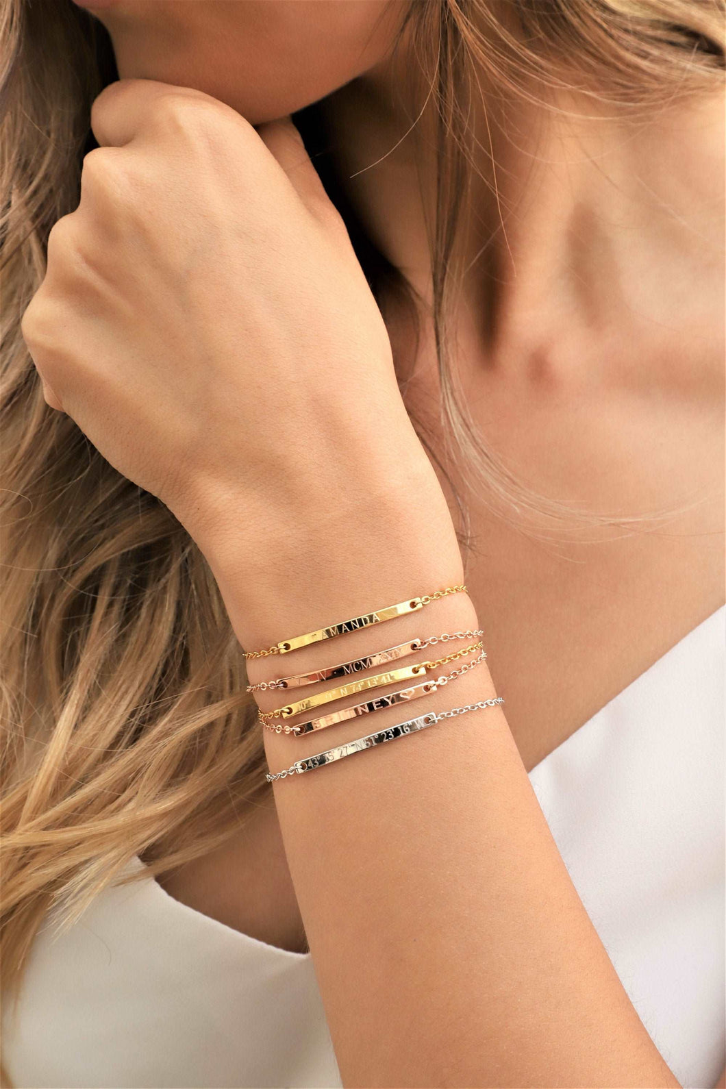 Custom Gold Bar Bracelet for Woman, Personalized Friendship Bracelet
