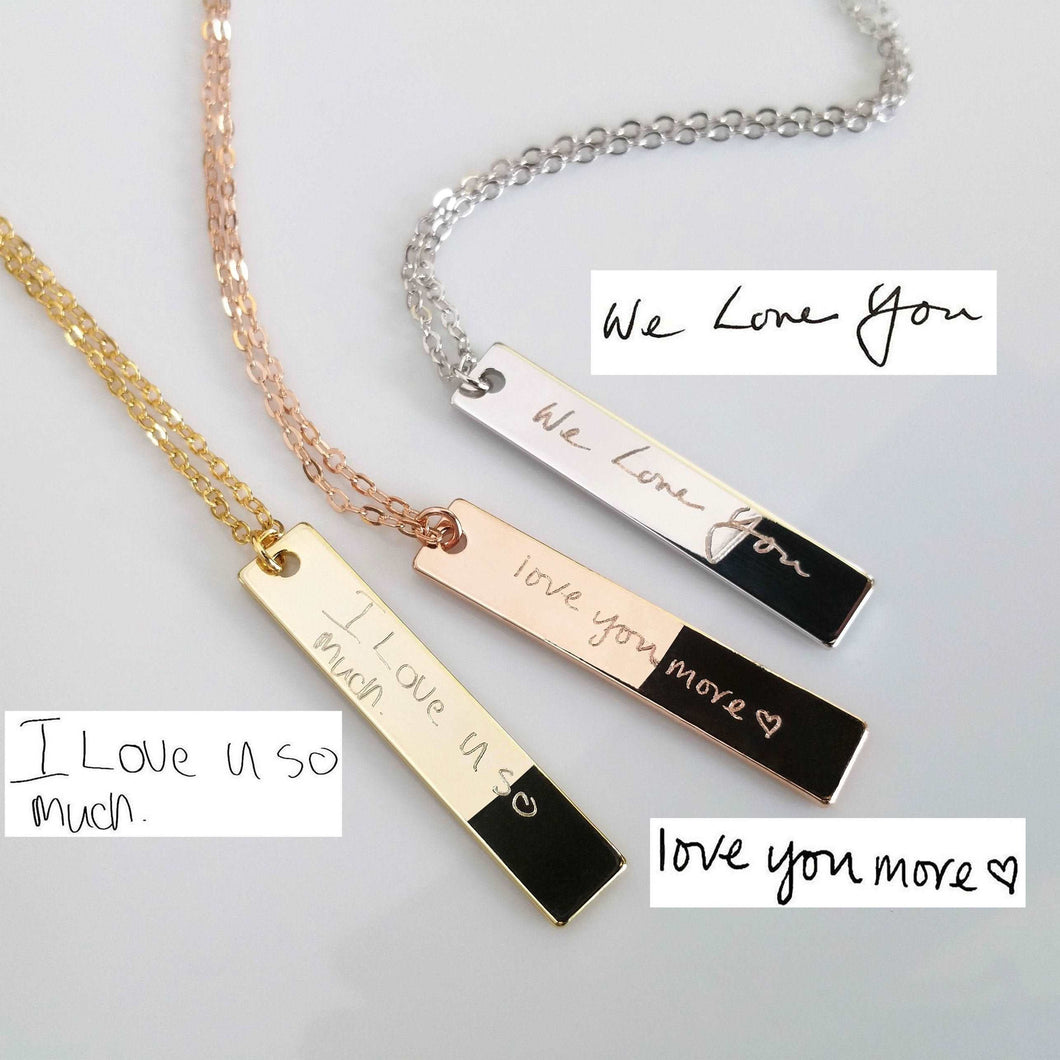 Personalized Vertical Bar Handwriting Signature Necklace