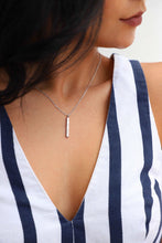 Load image into Gallery viewer, Sterling Silver Vertical 3D Bar Necklace, Silver 4 Sided Bar Necklace
