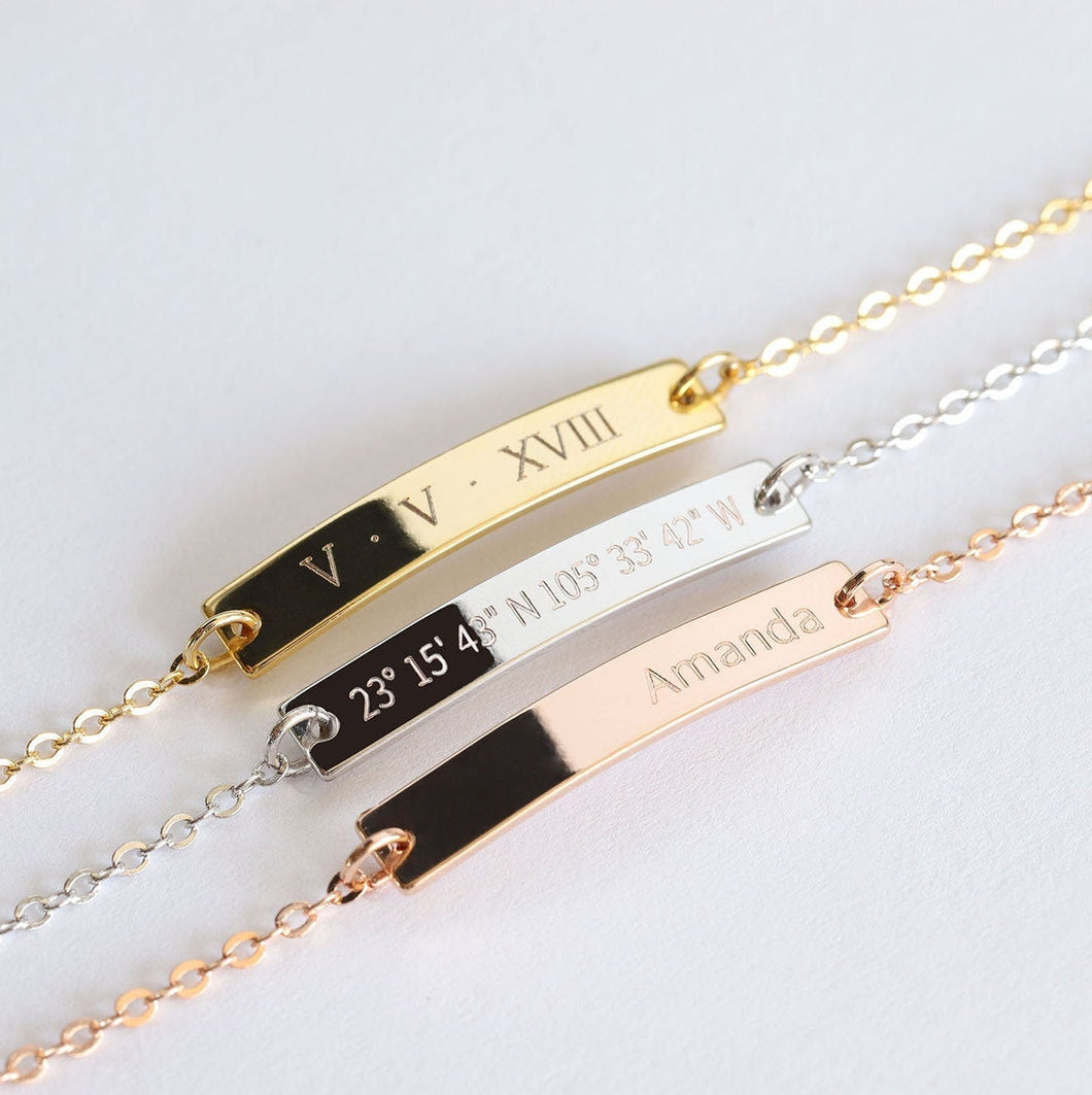 Custom Gold Bar Bracelet, Gift for Mom, Bridesmaids Gift