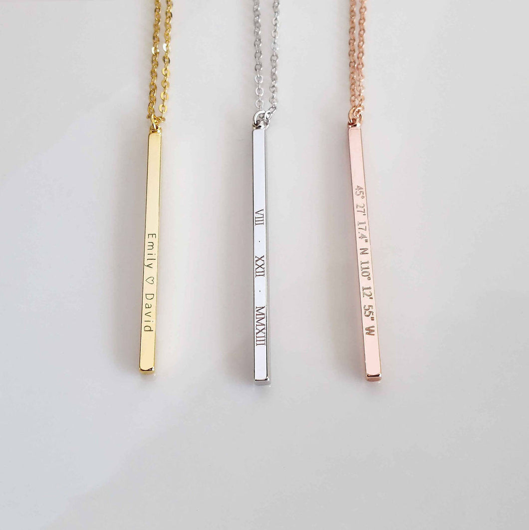 Personalized Vertical Bar Necklace, 4 Sided Bar Necklace