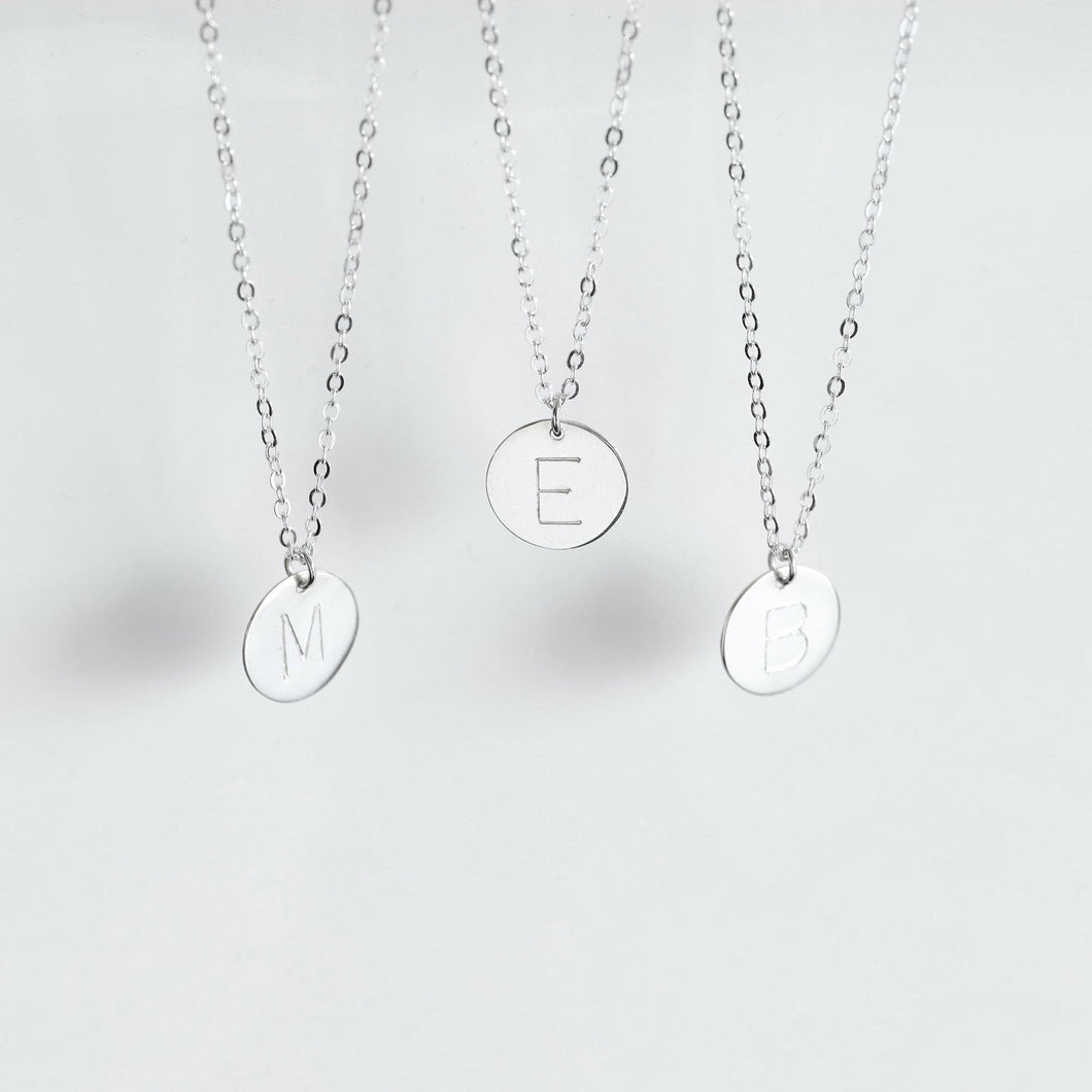 Sterling Silver Dainty Initial Disc Necklace