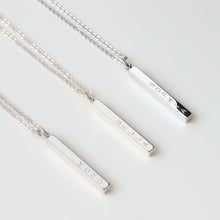 Load image into Gallery viewer, Sterling Silver Vertical 3D Bar Necklace, Silver 4 Sided Bar Necklace

